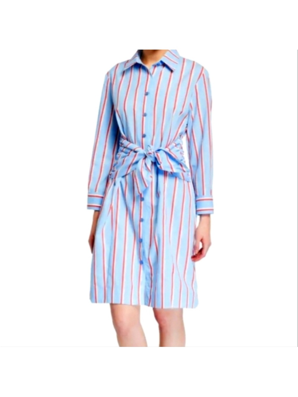 Finley Eliss Sparkle Striped Shirt Burtton Dress M Blue